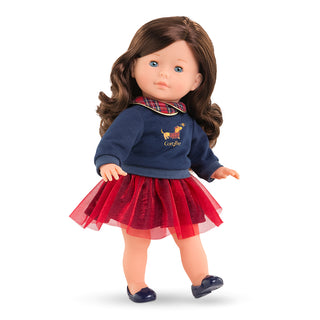 Corolle 14" Doll - Perle Holidays
Doll wearing a navy sweater with a dog design and a red skirt on a white background