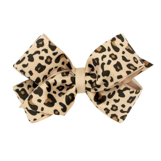 Wee Ones Faux Velvet Leopard Print Hair Bow on Clippie - Oat