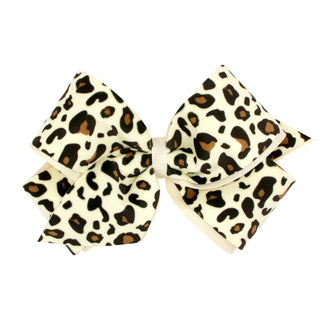 Wee Ones Faux Velvet Leopard Print Hair Bow on Clippie - Antique White