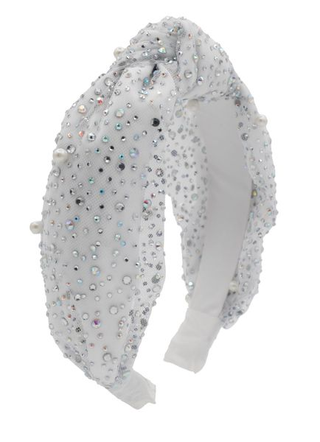 Bari Lynn Tulle Pearl & Jeweled Knot Headband - White