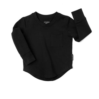 Little Bipsy Long Sleeve Pocket Tee - Black
Black long-sleeve shirt on a white background