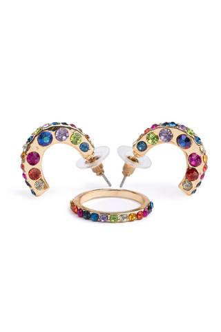 Great Pretenders Boutique Chic Rockin' Rhinestone Pierced Earrings & Ring Set