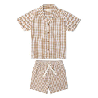 Makemake Organics Organic Shirt & Shorts Set - Caramel Check