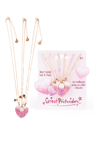 Great Pretenders Besties Era Tear and Share 3pc Necklace Set
Necklace set with heart pendants on a 'Great Pretenders' branded card.