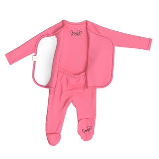 Pink Bonsie Footie by Bonsie Skin to Skin Babywear, soft and cozy baby footie with pink design, perfect for newborns.