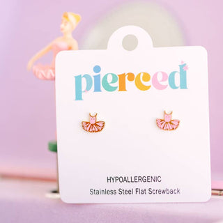 Pierced Co. Tutu Earrings
Earring packaging with 'pierced' branding and ballerina design on a pink background