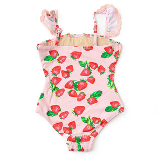 Shade Critters Girls Smocked One Piece Swimsuit - Strawberry Bliss
Pink swimsuit with strawberry pattern on a white background