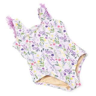 Shade Critters Fringe Back One Piece Swimsuit - Wildflower Fields
Floral-patterned swimsuit with tassels on a white background