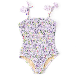 Shade Critters Girls Smocked One Piece Swimsuit - Wildflower Fields
Multicolored one-piece swimsuit with floral patterns on a white background