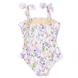 Shade Critters Girls Smocked One Piece Swimsuit - Wildflower Fields
Floral-patterned swimsuit with ruffled straps on a white background