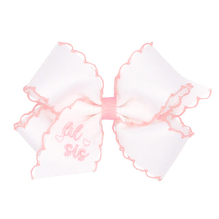 Medium Wee Ones Lil Sister Embroidered Hair Bow on Clippie