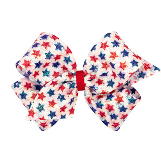 Wee Ones Red & Blue Star Print Sequin Hair Bow on Clippie King