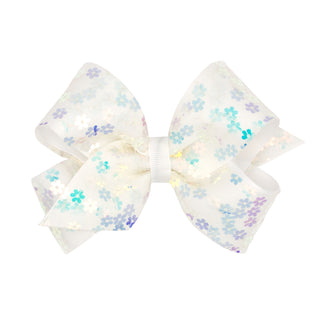Wee Ones, Wee Ones Sequin Flower Tulle Overlay Bow on Clippie - White - Basically Bows & Bowties