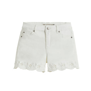 Tractr Girls Floral Embroidery Eyelet Scallop Hem Shorts - White