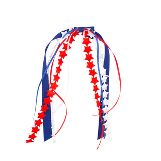 Red, white, and blue patriotic stars hair bow on a clip by Wee Ones, perfect for children's patriotic outfits.