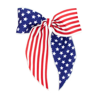 Wee Ones American print whimsy tail hair bow on clippie, colorful fabric design for girl's hair accessory.