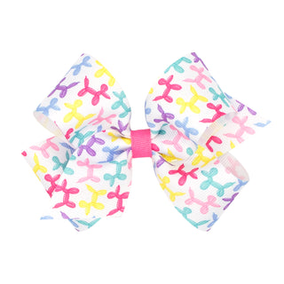 Medium Wee Ones Balloon Animals Printed  Hair Bow on Clippie
Colorful hair bow with pink center on a white background