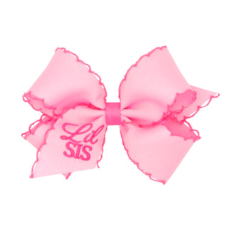 Wee Ones Hot Pink Lil Sister Embroidered Hair Bow on Clippie