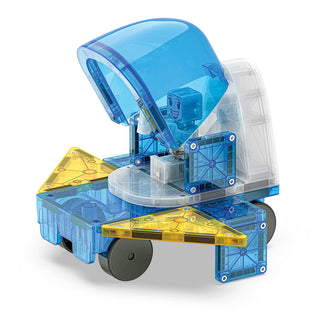 Magna-Tiles Space™ 32-Piece Set
Toy robot with blue and yellow transparent parts on a white background