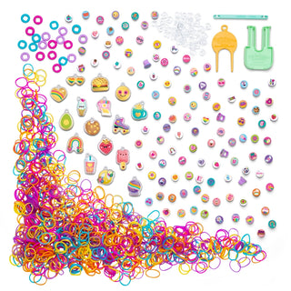 Rainbow Loom Sweet Dreams Set
Assorted colorful rubber bands and charms on a white background