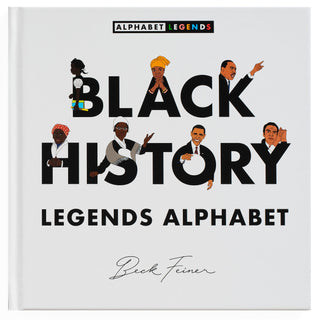 Black History Legends Alphabet Hardcover Book
Book titled 'Black History Legends Alphabet' with illustrations of famous African Americans on a white background.