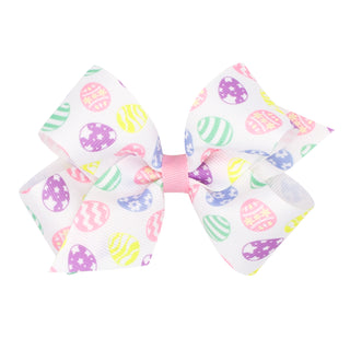 Medium Wee Ones Easter Printed Hair Bow on Clippie - Easter Eggs
Double bow with Easter egg pattern on a white background