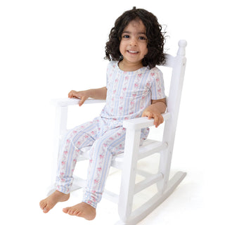 Angel Dear short sleeve pajama set featuring a floral and stripe pattern, soft fabric, perfect for comfortable loungewear.