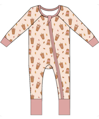 In My Jammers, In My Jammers Pumpkin Pajama Latte Zipper Romper - Basically Bows & Bowties