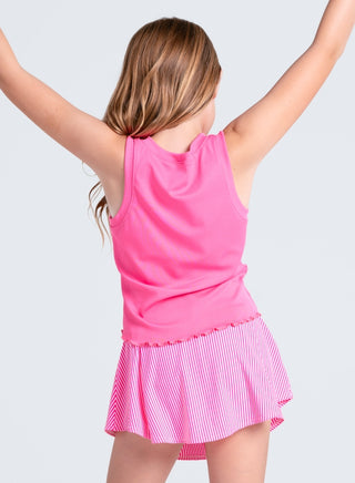 Lucky In Love girls flutterline tank top in taffy color, featuring a soft, sleeveless design with fluttery shoulder details.