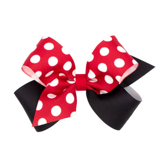 Wee Ones Red Maxi Dot & Black Grosgrain Hair Bow on Clippie