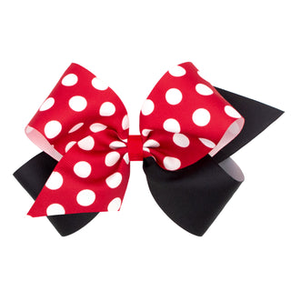 Wee Ones Red Maxi Dot & Black Grosgrain Hair Bow on Clippie