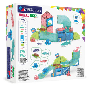 Magna-Tiles Coral Reef™ 25-Piece Set 
Magna-Tiles Coral Reef set packaging with colorful tiles and toys on a white background