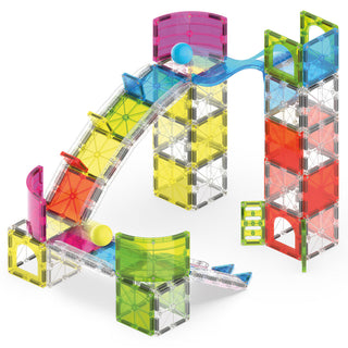 Magna-Tiles Rail Racers™ Max 80-Piece Set
Colorful magnetic building block set with a ball on a white background