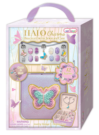 Hot Focus Halo Charms Bracelet & Jewelry Case - Tie Dye Butterfly Halo Charms bracelet with jewelry case packaging on a white background