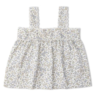 Makemake Organics organic scalloped top and bloomers set for babies, featuring tulle floral design, soft and comfortable 2-piece outfit.