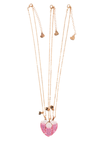Great Pretenders Besties Era Tear and Share 3pc Necklace Set
Set of three necklaces with heart-shaped pendants on a white background