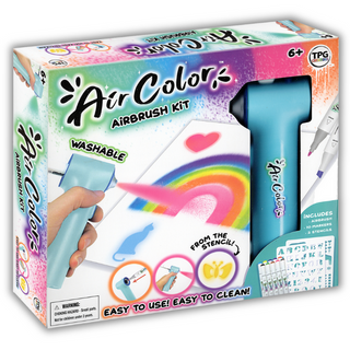 The Pencil Grip Inc Air Colors Airbrush Kit packaging with airbrush and rainbow design on a white background