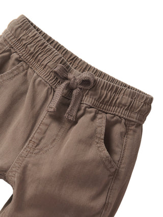 Little Bipsy Cotton Twill Cargo Jogger - Mushroom
Brown shorts with an elastic waistband on a white background