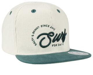 BinkyBro Kids Coffee Bay Hat
White and green cap with text on a white background