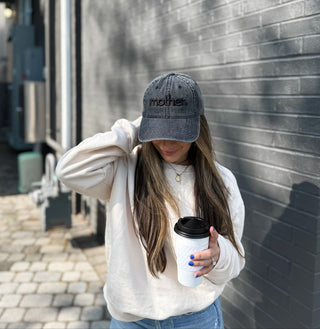 "Mother" Embroidered Dad Hat - Black Denim
