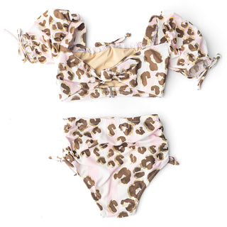 Shade Critters, Shade Critters Metallic Leopard Girls High Waist Two Piece Swimsuit - Basically Bows & Bowties