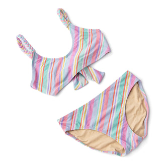 Shade Critters Diagonal Stripe Girls Shimmer Tie Back Two Piece Swimsuit