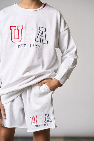 Little Bipsy USA Lightweight Crewneck - Heather Grey