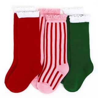 Little Stocking Co, Little Stocking Co Santa Baby Knee High Socks 3-Pack - Basically Bows & Bowties