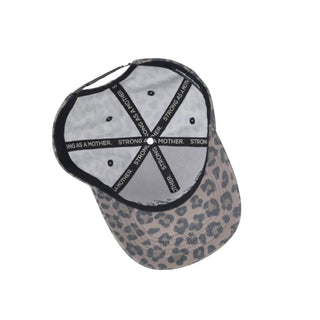 Strong As A Mother® Canvas Hat - Leopard
Cap with leopard print brim and text on a gray background