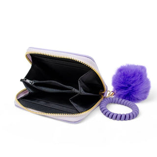 Zomi Gems 3D Bow Pom Pom Zip Wallet - Purple
Open pouch with purple hair tie and fluffy pom-pom on a white background