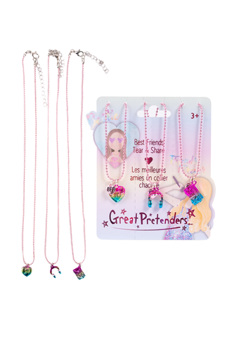 Great Pretenders Taylor's Bestie Squad Tear & Share 3pc Necklace Set
Three necklaces on a display card with 'Great Pretenders' branding.