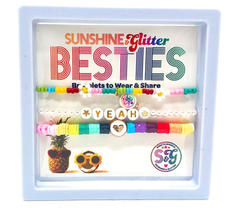 Sunshine & Glitter Besties bracelet set featuring colorful beaded and charm bracelets on a white background
