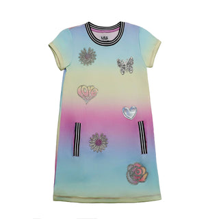 MIA New York Icon Dress - Pastel Rainbow
Colorful dress with floral and heart patterns on a white background