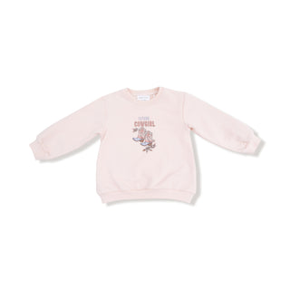Angel Dear French Terry Oversize Sweatshirt & Bell Bottom Set - Future Cowgirl
Pink sweatshirt with 'Future Cowgirl' text and cowgirl boot graphic on a white background
